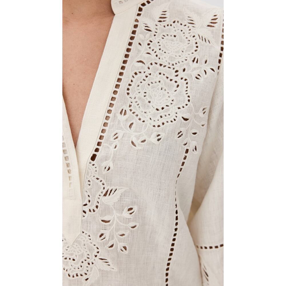 Figue Rylie Linen Floral Lace Cutouts Creamy White Top XS - Picture 5 of 11
